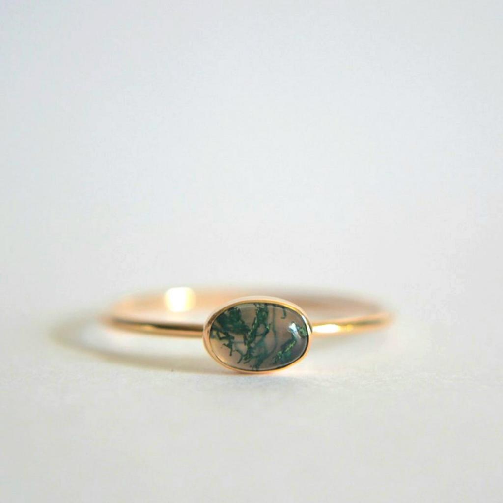 Кольцо из мохового агата, драгоценный камень овальной формы 6x4 мм, минималистичное кольцо, обручальное кольцо, кольцо из стерлингового серебра 925 пробы
