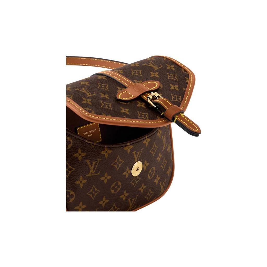 LOUIS VUITTON Solo detachable metal chain Monogram coated canvas patchwork leather trim single shoulder messenger bag women's brown