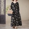 2025 Women Plus Size Spring Summer Vintage Dress Long Dress Floral Loose Style Linen Lady Dress Maxi