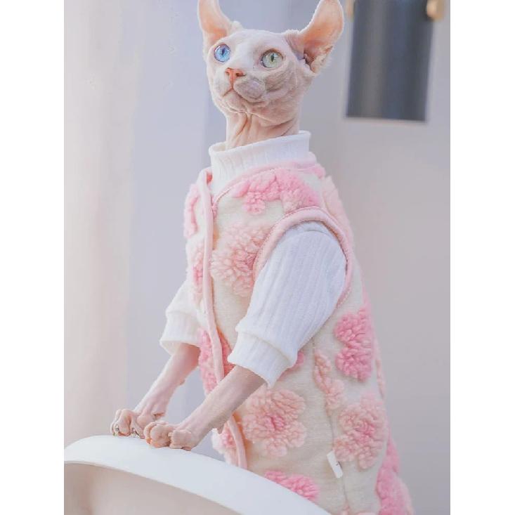 Warm Sweater Vest for Sphynx Cat Hairless Cat Clothes Sweet Pink Coat in Winter Coat Thicken Fleece Jacket for Kittens