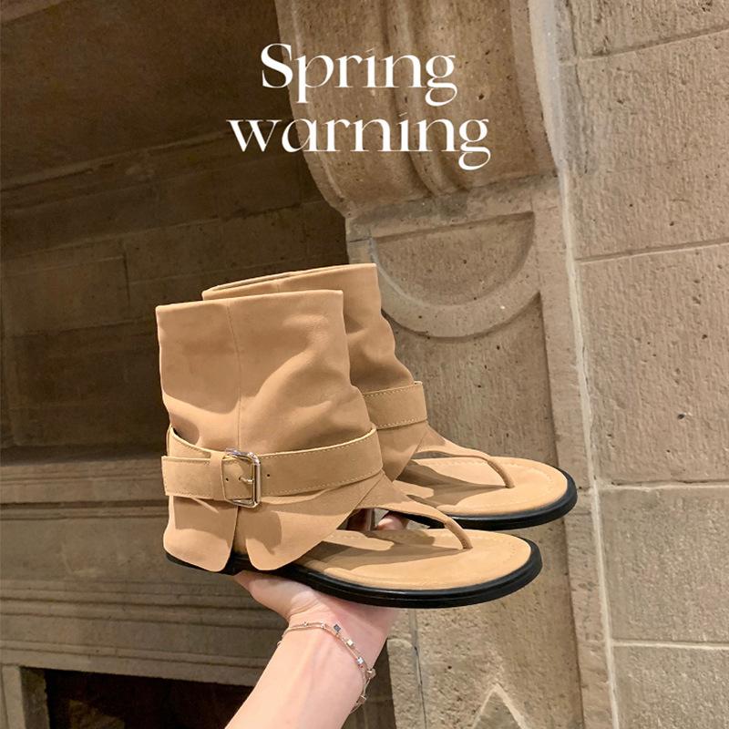 Версия из коровьей кожи~ Виноградная матерь-палец короткие кожаные крутые ботинки женские носят Римские модные крошки круглая голова плоские сандалии