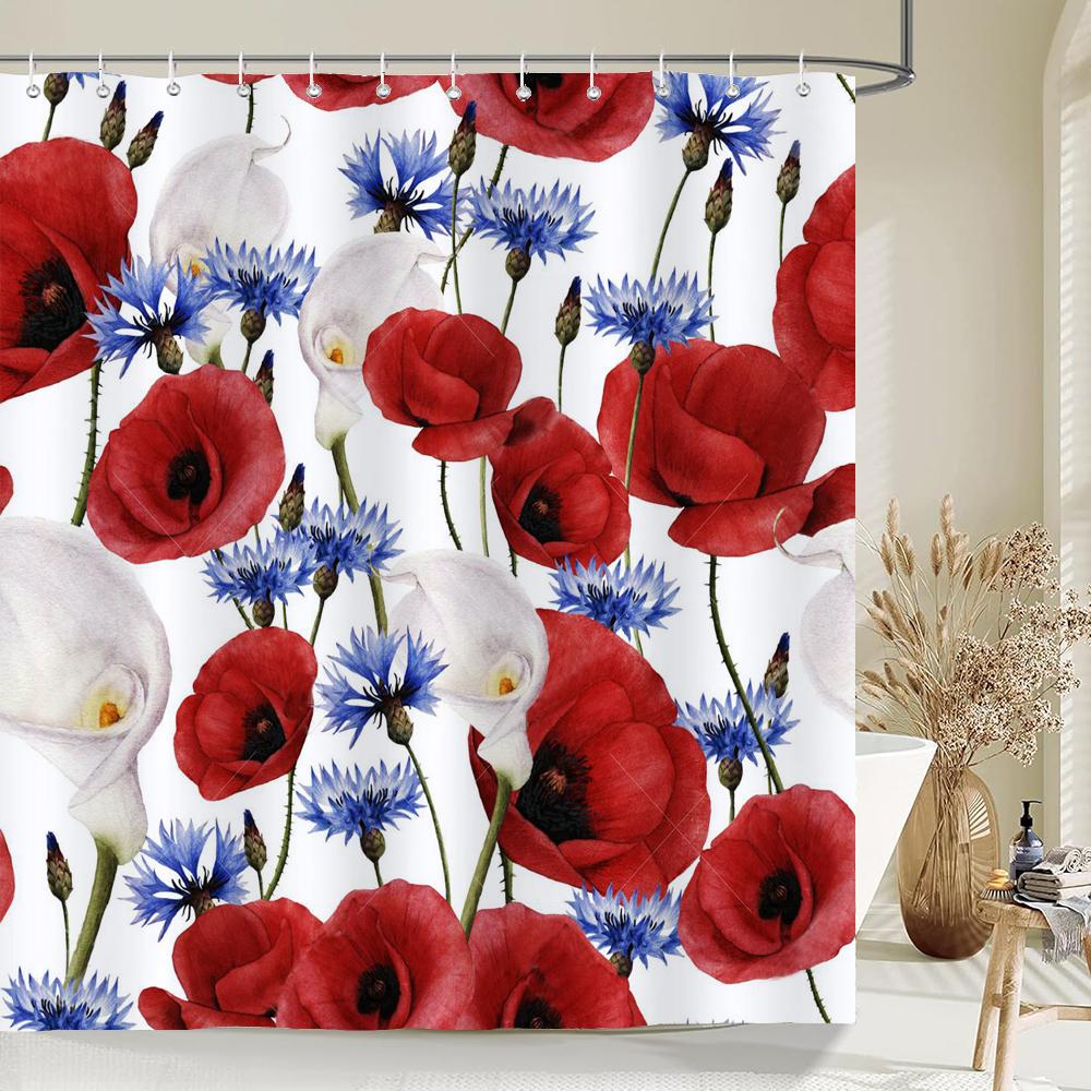 Tulip Flowers Print Shower Curtains Watercolor Boho Floral Waterproof Polyester Bathroom Bathtub Curtain Room Decor With Hooks