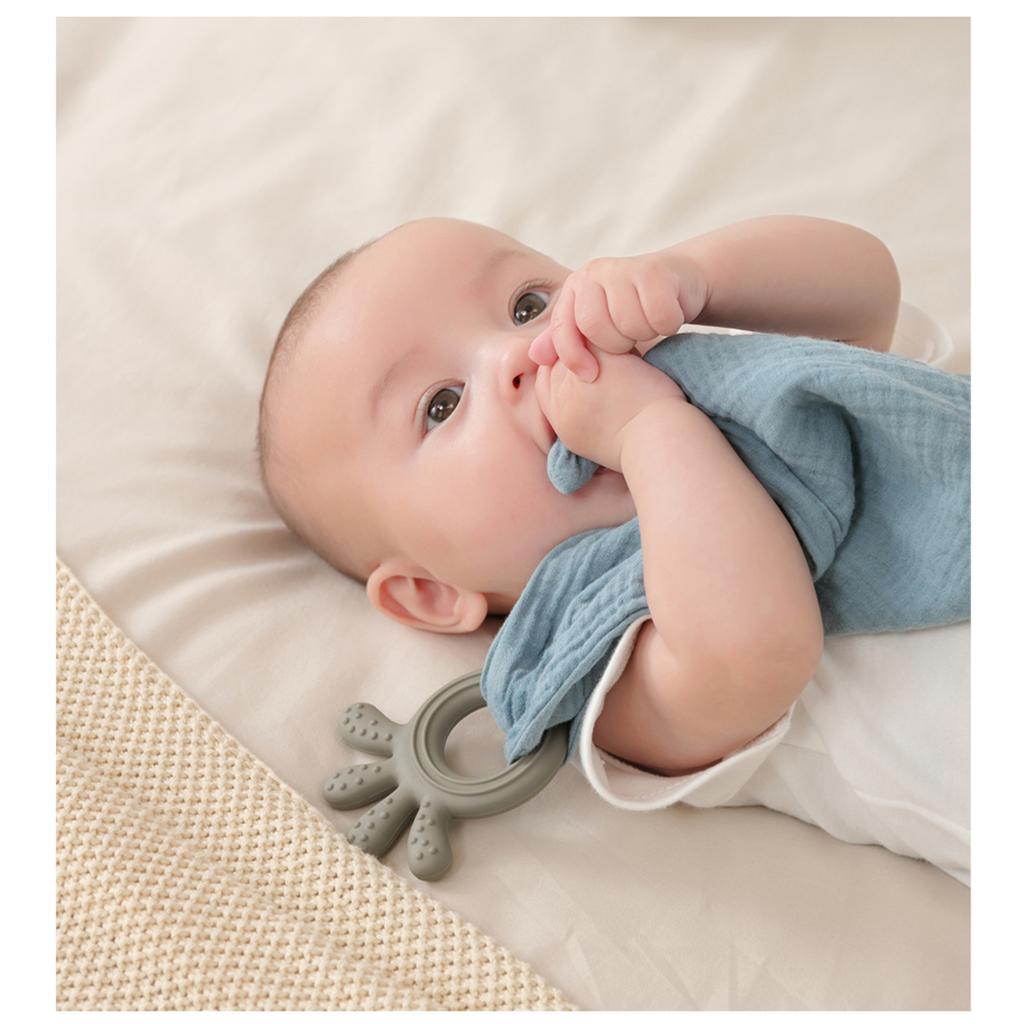 Soft Cotton Baby Appease Towel Comfortable Soothing Security Blanket with Teether Ring for Infants Toddlers