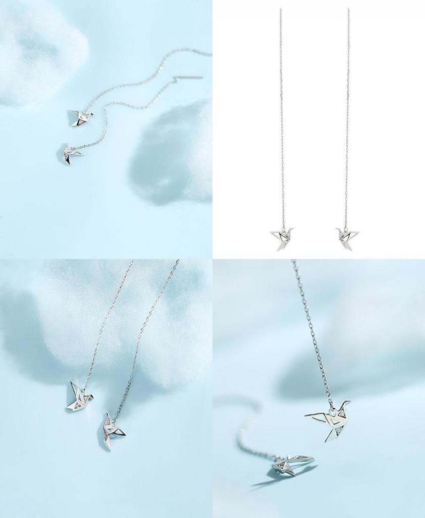 Se756 Yixuan Sparkling Diamond Origami Crane Ear Threader Elegant And Chic Chain Design