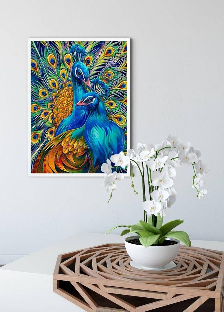 Haft diamentowy niebieskie pawie 45x55 cm