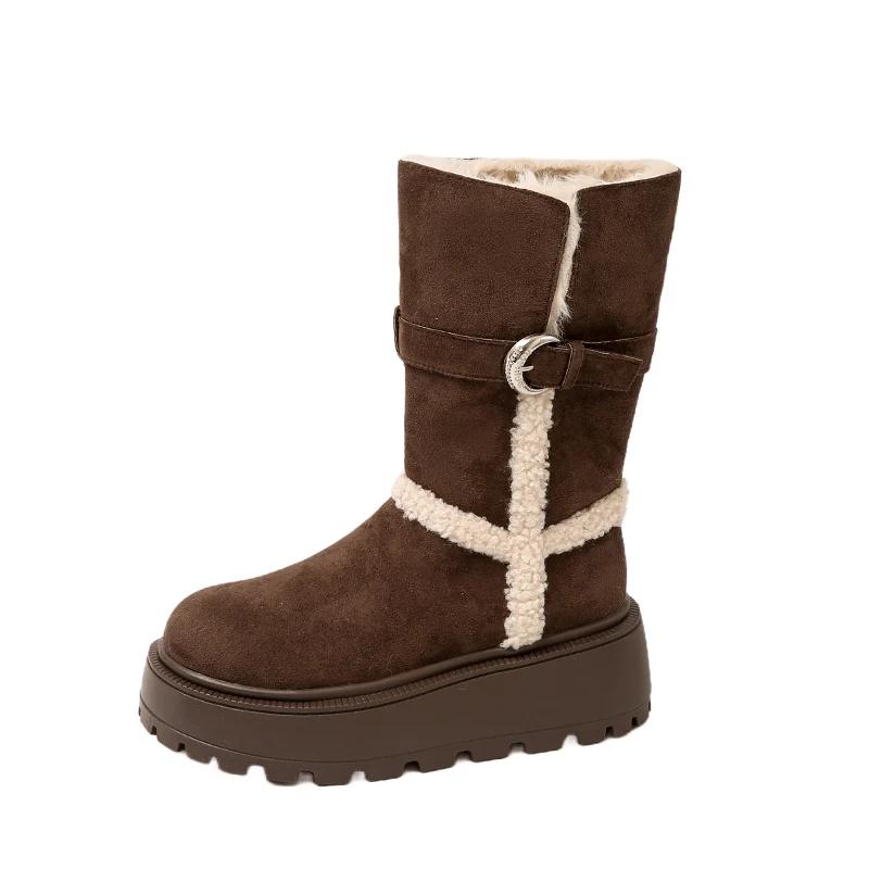 Зимние Теплые Хлопковые Женские Меховые Снежные Ботинки Модные Массивные Ботинки на Плоской Платформе Женские Удобные Ботильоны с Увеличением Высоты