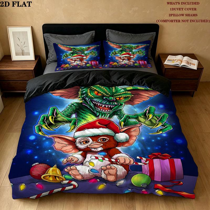 Gizmo Gremlins Pattern Bedding Quilt Set Quilt Cover Pillowcase Home Birthday Gift(1 * duvet cover + 2 * pillowcase, without core)