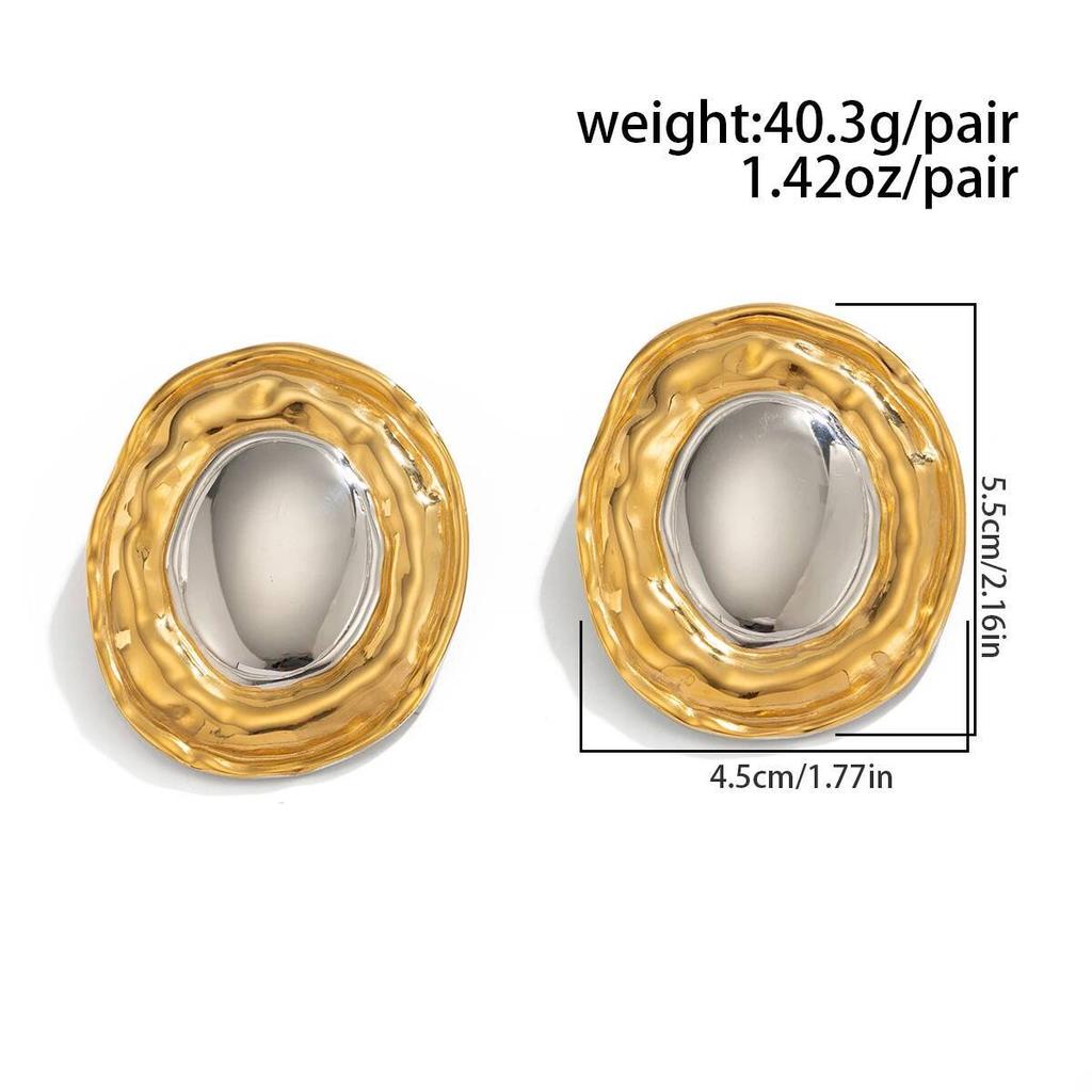 Salircon Exaggerated Irregular Geometry Stainless Steel Stud Earrings for Women Vintage Glossy 18K Gold Plated Earrings Jewelry
