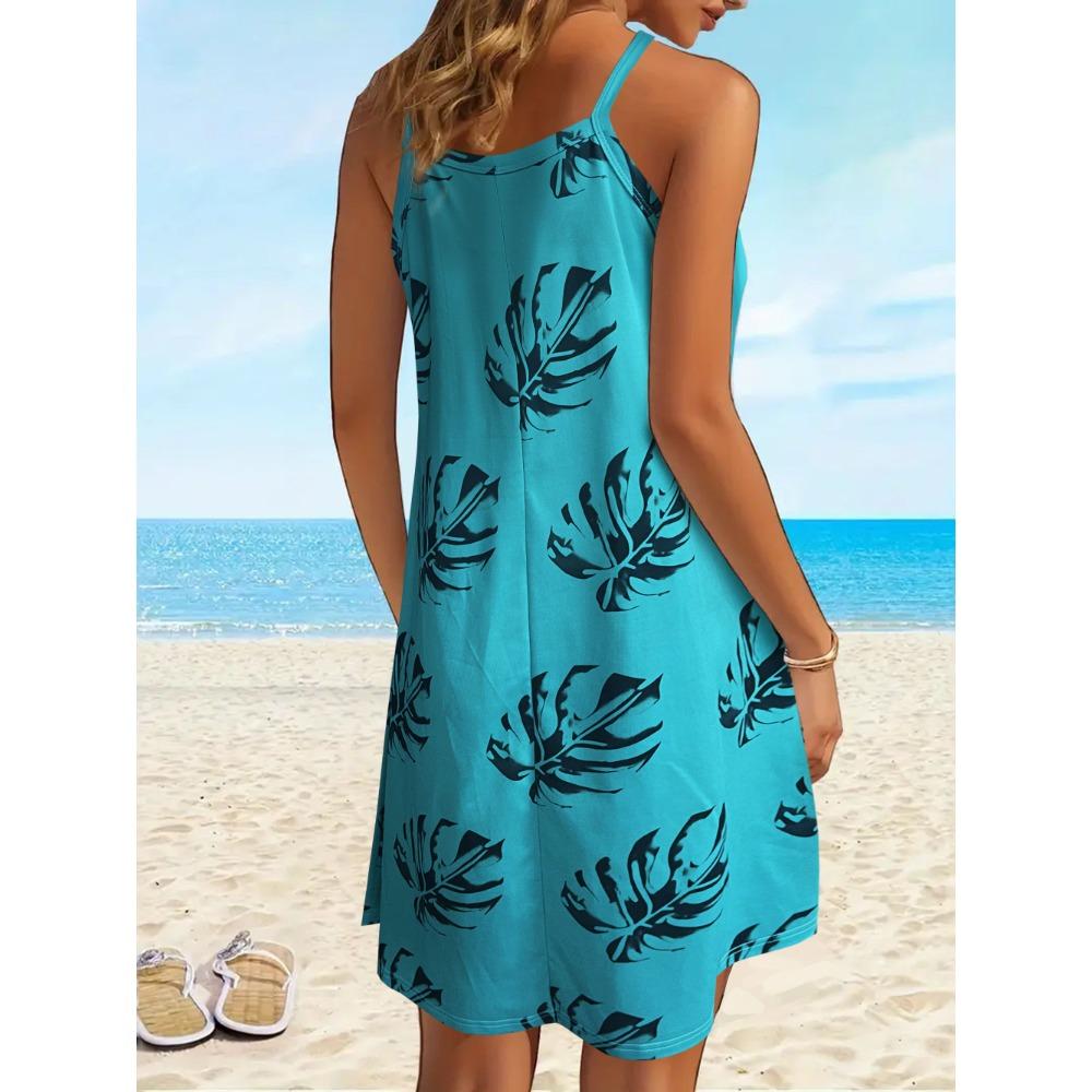 Летние платья для женщин, повседневный сарафан на тонких бретельках, пляжное платье с карманами