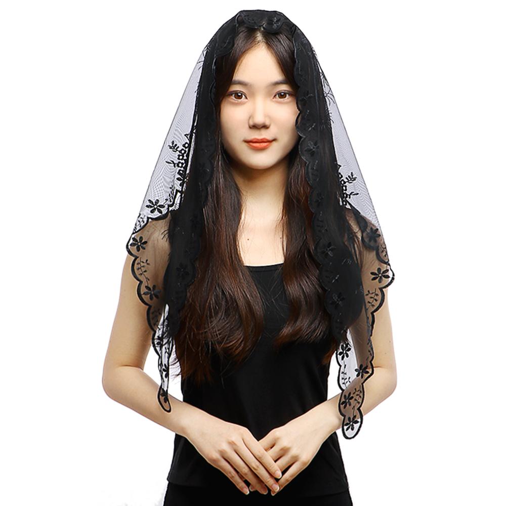 Треугольный кружевной шарф для церкви шаль женская христианская вуаль вышитые цветочные шали прозрачный кружевной платок фуляр женский хиджаб