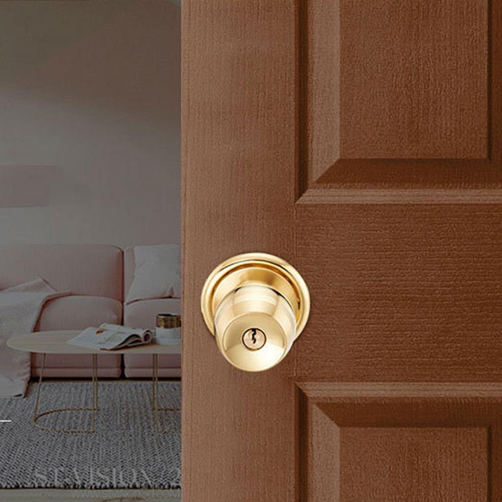 Polished Brass Keyed Entry Door Knob Front Entrance Door Lock 60mm for Front Entrance Adjustable Latch Reversible Use