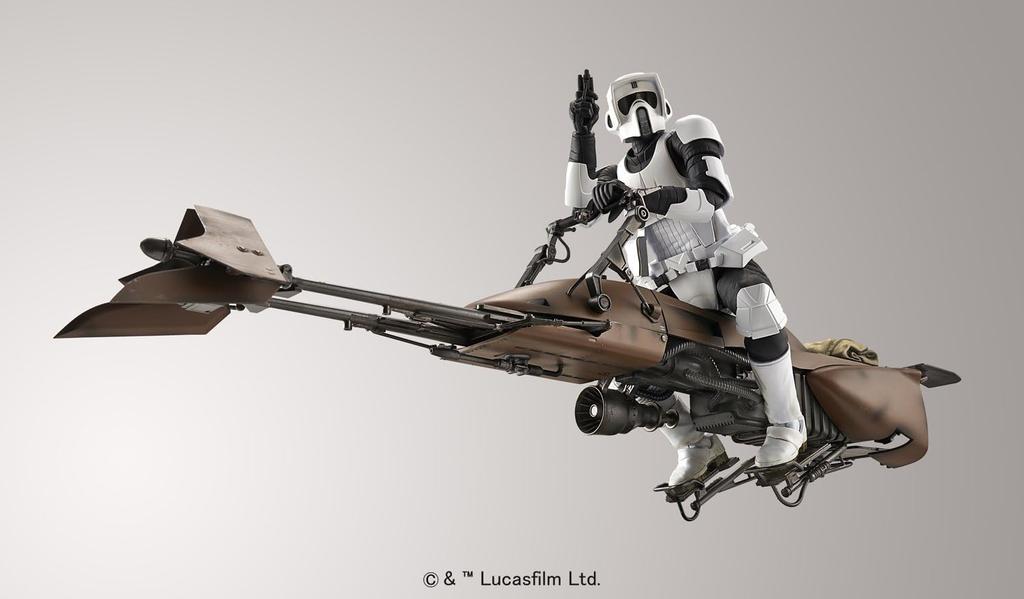 BANDAI SPIRITS Star Wars Scout Trooper Speeder Bike Plastic Model Kit Packaging 1/12 & Pre-Colored (New Version)