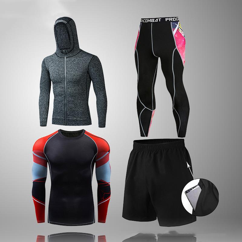 Спортивная одежда, мужские костюмы для фитнеса, дышащая одежда, спортивные колготки с длинными рукавами для бега, большие размеры M-XXXL