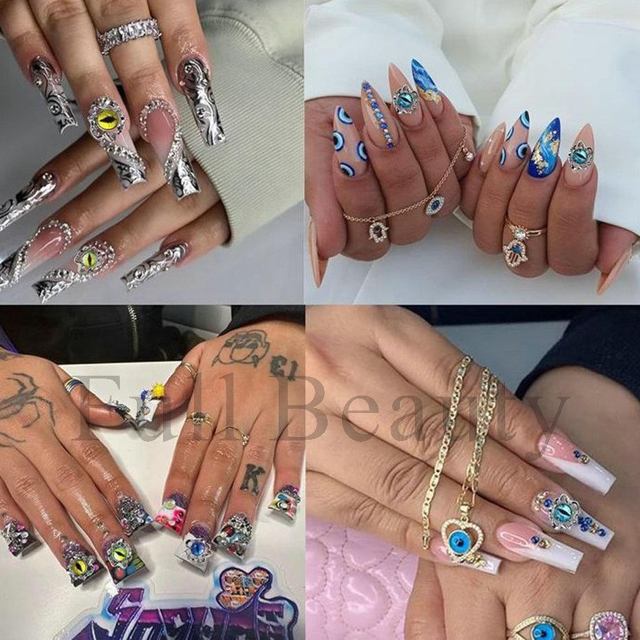 New nail art accessories Halloween dark devil's eye cat's eye stone three-dimensional metal alloy nail accessories