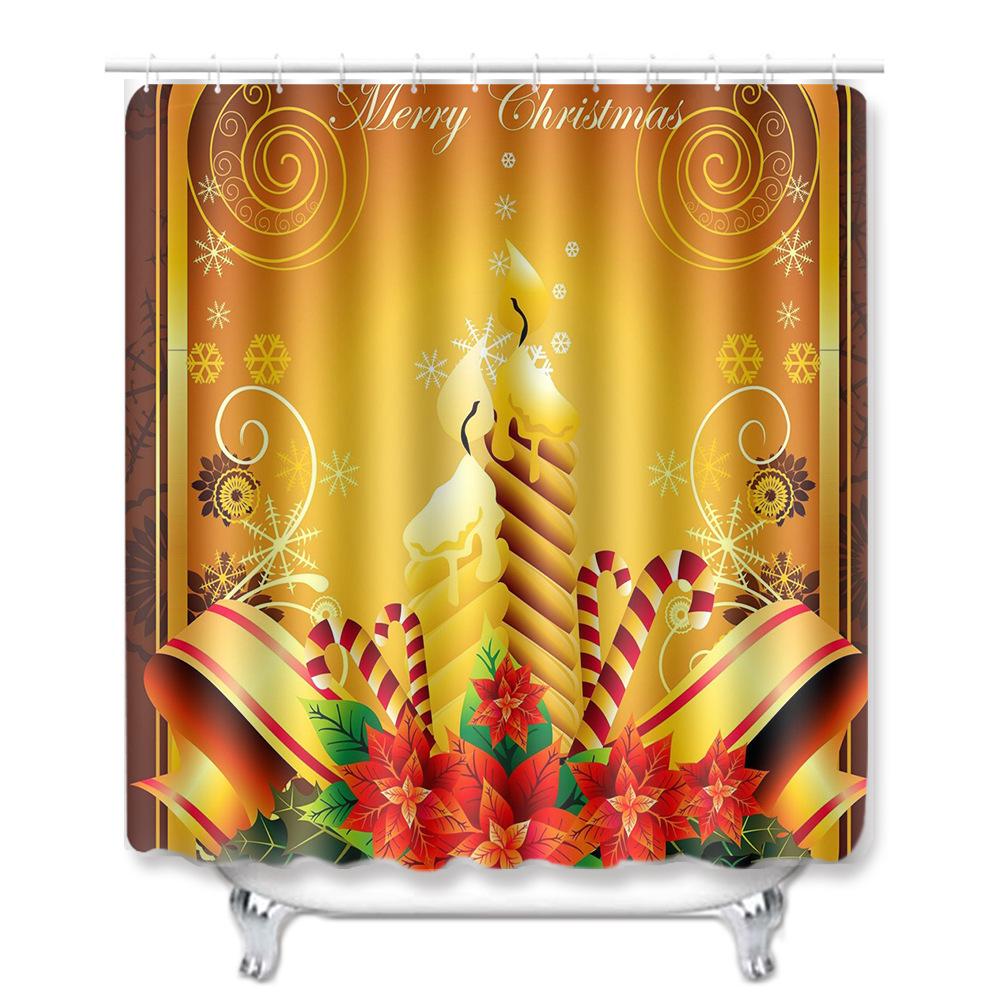 Christmas Shower Curtain Floor Mat Combination Four-Piece Set Bathroom Toilet Carpet Shower Room Mat Foot Mat