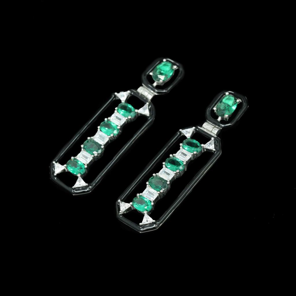 WUIHA Vintage 925 Sterling Silver Oval Cut Emerald High Carbon Diamonds Gemstone Drop Dangle Earrings Anniversary Fine Jewelry