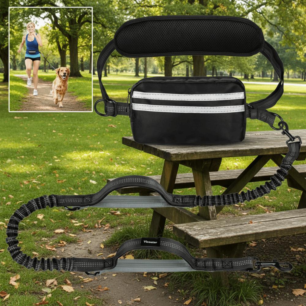 Reflective Strip Dog Running Waist Leash Retractable Double/Single Rope Dong Walking Leash Adjustable Waist Belt Padded Handles
