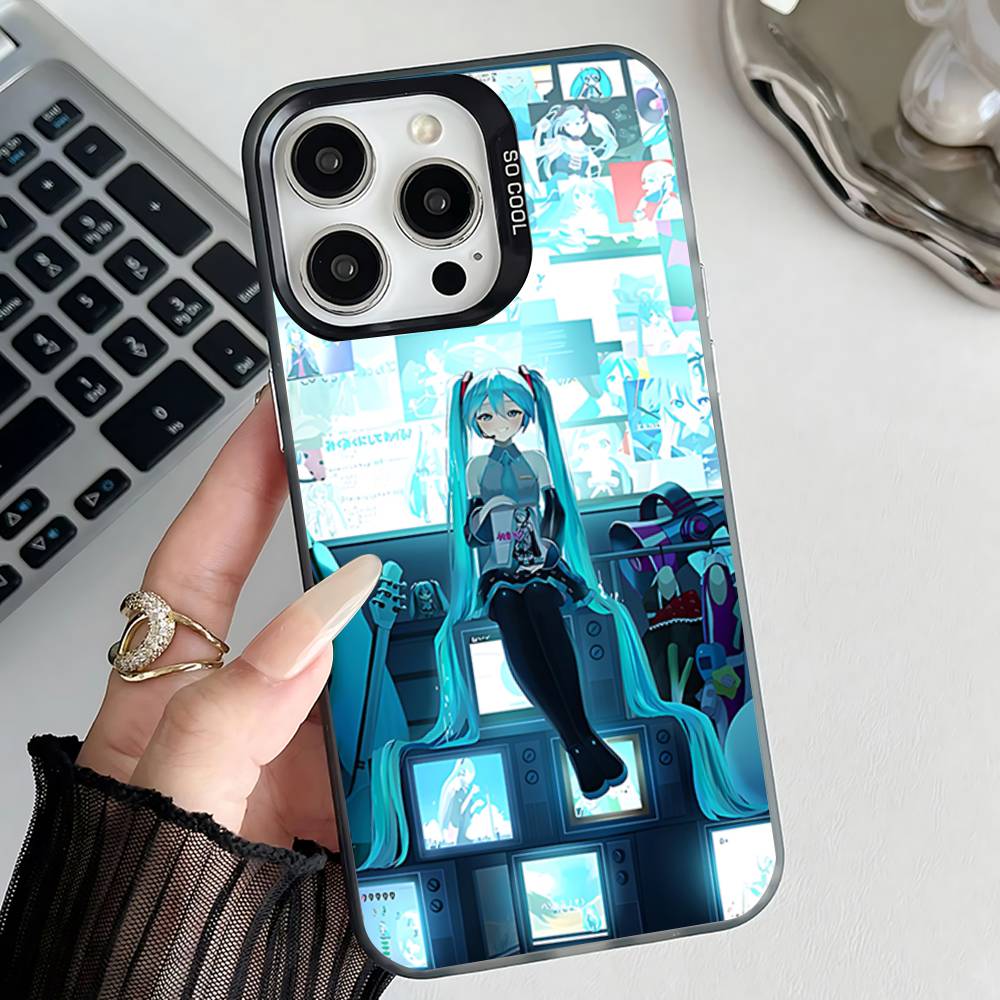 Аниме M-MIKU Чехол для телефона для iPhone 17,16,15,14,13,12,11,Pro,Max,Plus,E,Air,Mini Противоударный Черный Бампер