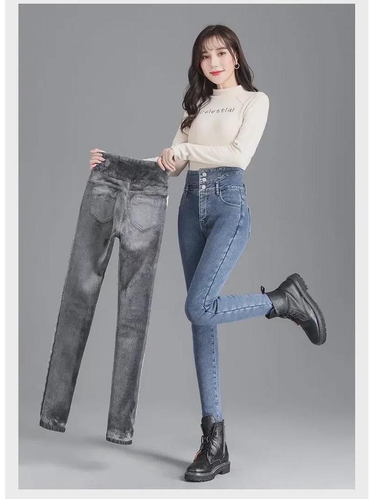 Женские черные джинсы с высокой талией: Брюки-карандаш из утолщенного бархата осень/зима 2024 года