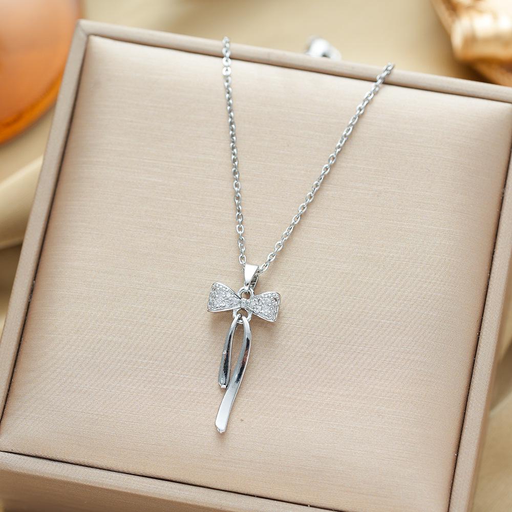 Korean Butterfly Tassel Luxury Diamond Titanium Steel Necklace - Women's Versatile Clavicle Jewelry