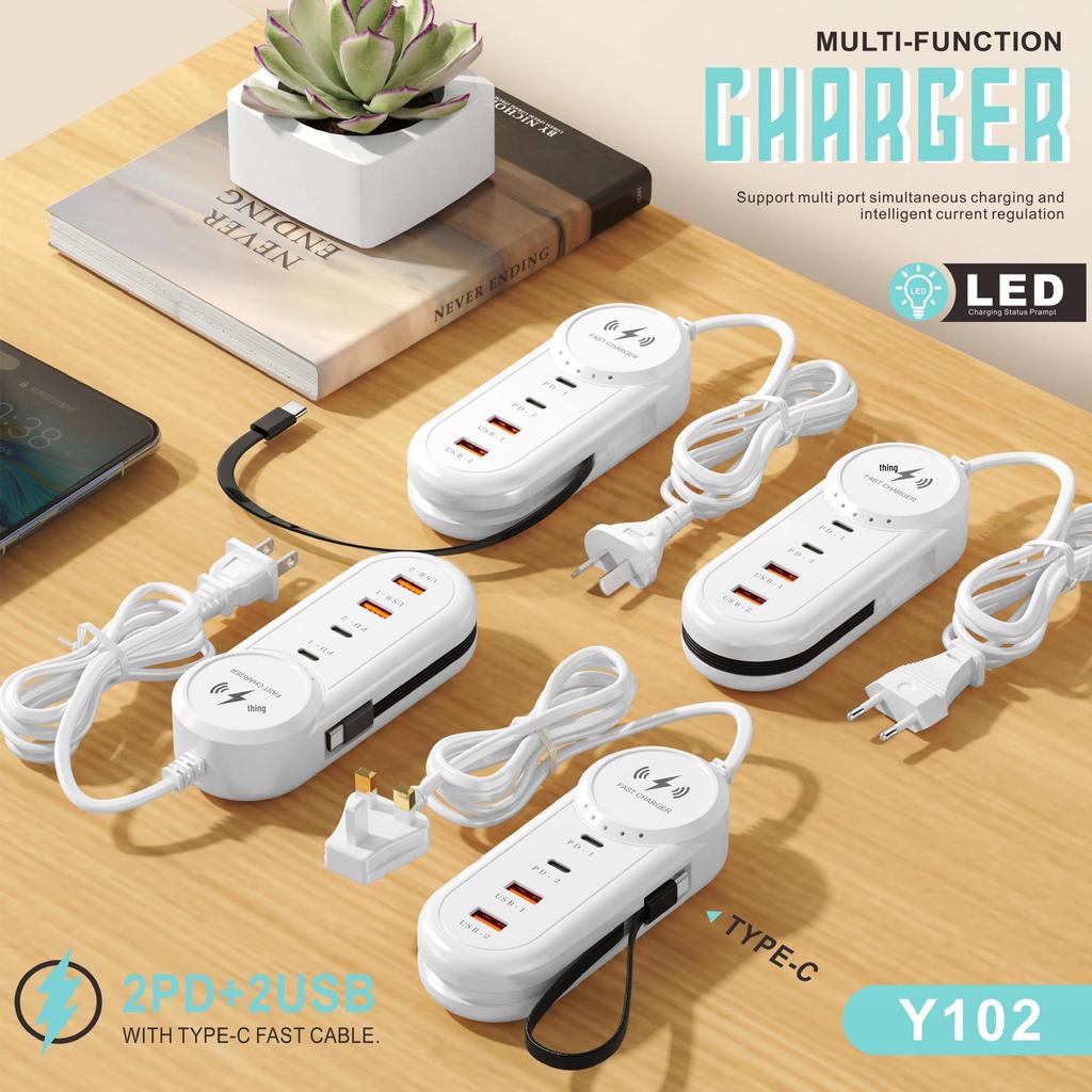 Многопортовое зарядное устройство Android с двойным USB и Type-C удлинителем