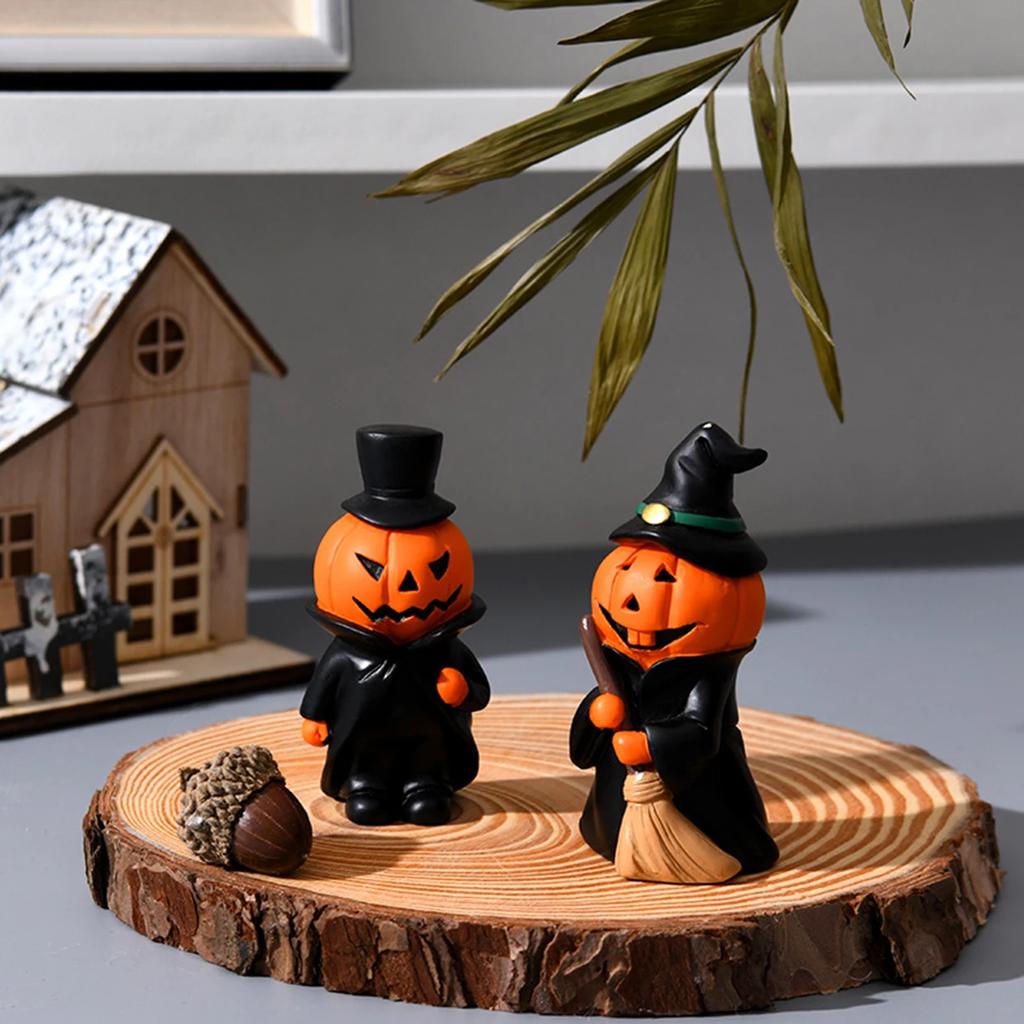Cute Halloween Decor Set Mini Ghost Pumpkin Witch Demon Resin Figurines for Home Tabletop Party Decoration Gift Party Ornament