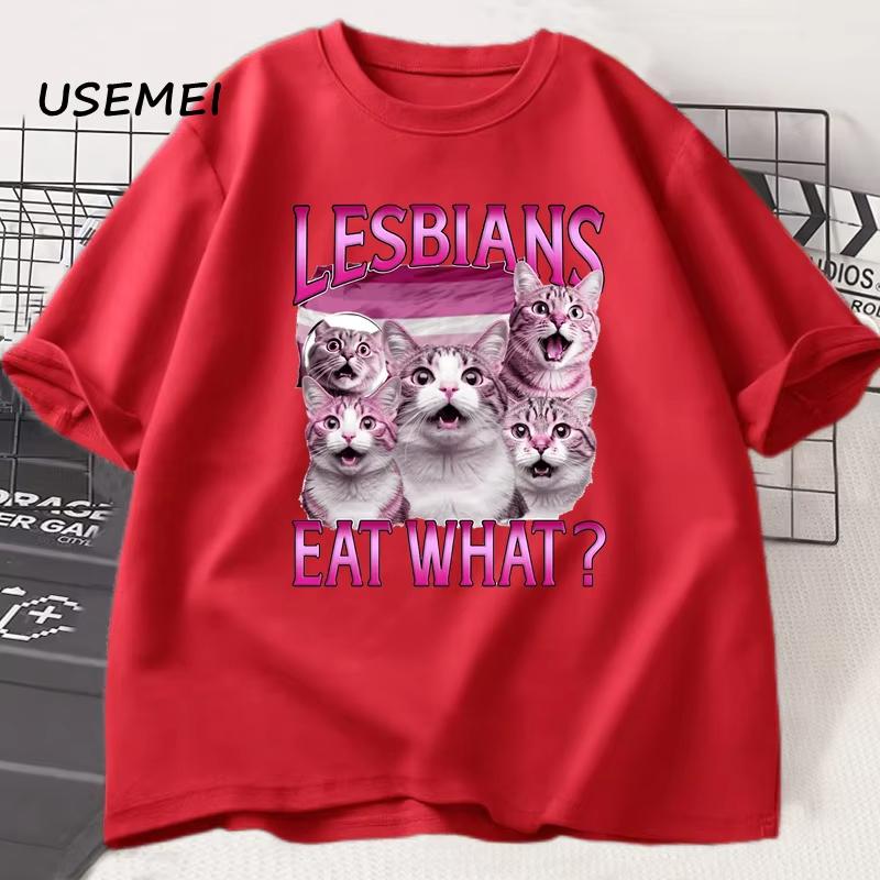 Russian sexy catthemed printed Tshirt humorous lesbian cat Tshirt casual Unisexs and Unisexs cotton Tshirts