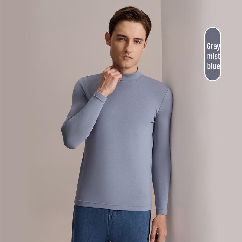 Men's Cashmere Silk Thermal Top with Half-High Collar for Autumn and Winter