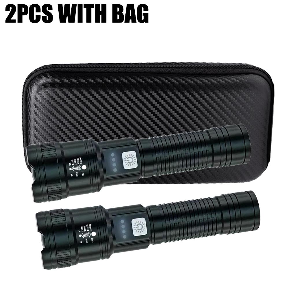 Powerful LED Flashlight USB Rechargeable Torch Super Bright Telescopic Zoom Light with Power Display Outdoor Fishing Lantren