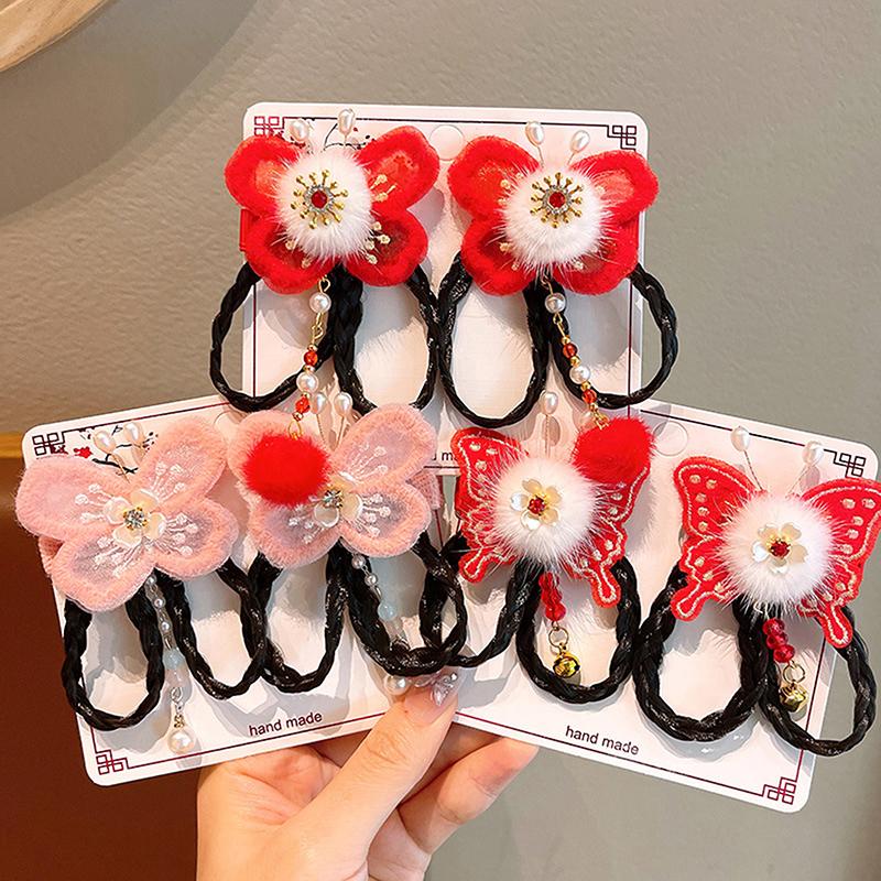 1 пара заколок для волос в китайском стиле, детские кисточки, заколки для волос, милый бант, бабочка, головной убор, кавайные красные аксессуары для волос, подарки