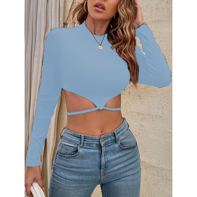 Женские пуловеры, приталенный крой, ультракороткий вязаный топ с высоким воротником и длинными рукавами