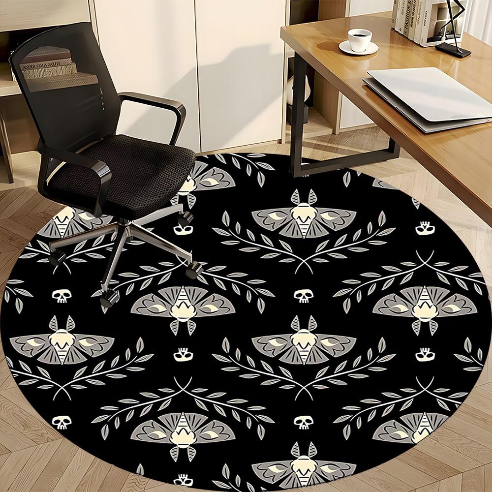 1pc Moths Skulls Office Round Area Rug, Under Office Chairs Bedroom Living Room Home Decor, Room Deco