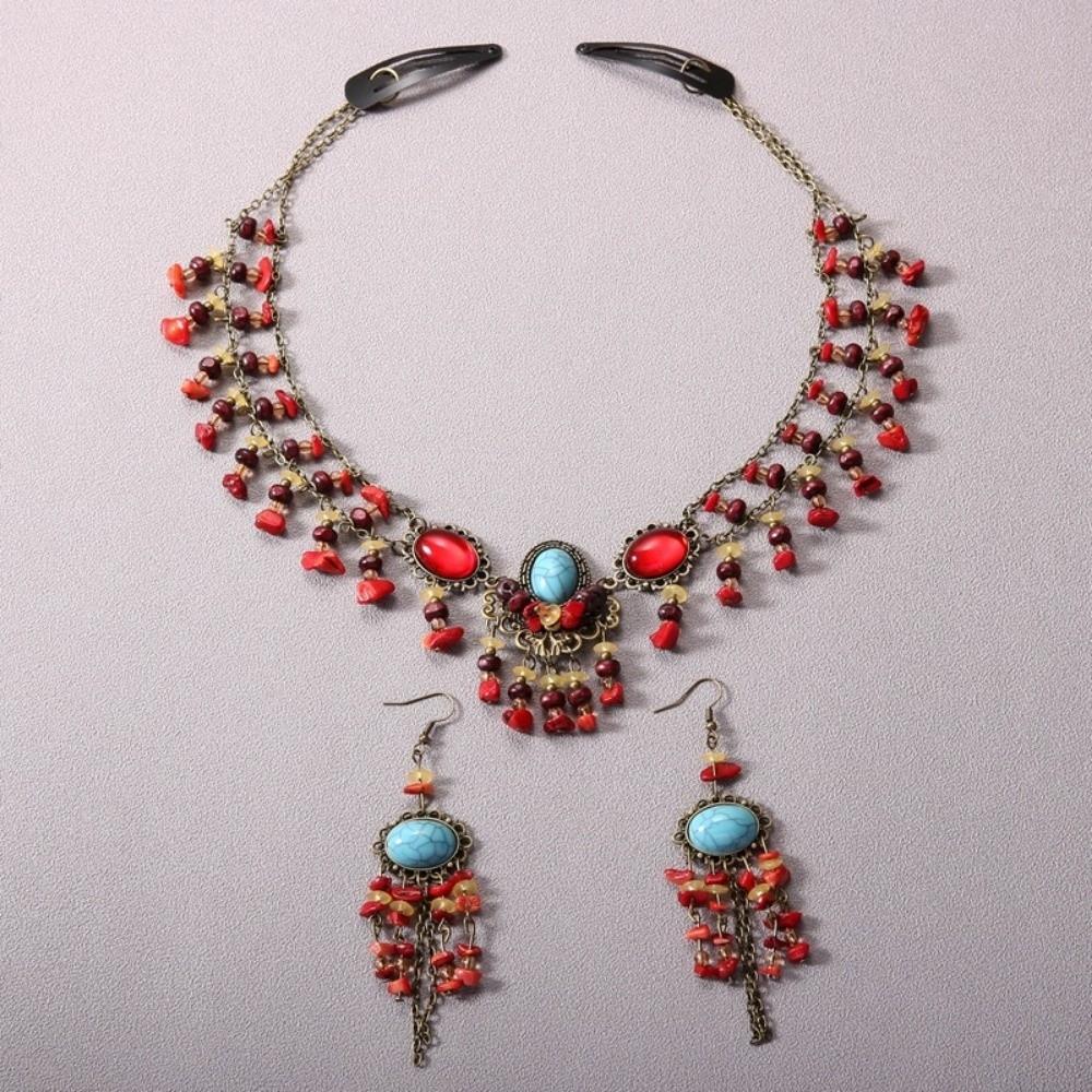 Богемные стили Фестивальная цепочка на лоб Разноцветные бусины Бусины Кисточки Повязки на голову Бохо украшения