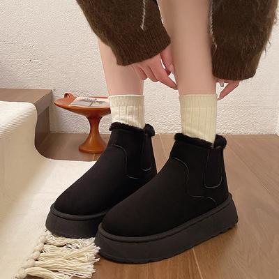 Мода 2024 года, горячая распродажа женской обуви, женские сапоги без застежек, модные короткие плюшевые повседневные сапоги, женские зимние сапоги с круглым носком, сохраняющие тепло