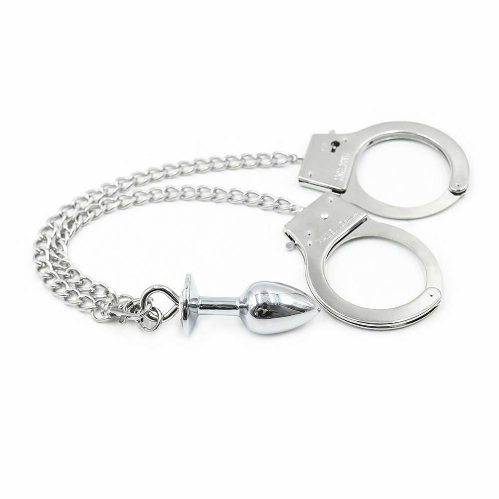 Metal Handcuffs Chain Anal Plug Restraints Kink Fetish Non Vibrating Butt Plugs