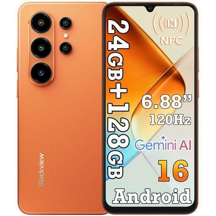 Refurbished - Blackview WAVE 10 Smartphone 6.88" 120Hz 24Go(8+16) + 128Go/jusqu'à 2To 5000mAh Android 16 32MP Téléphone 4G Double Sim GPS - Orange