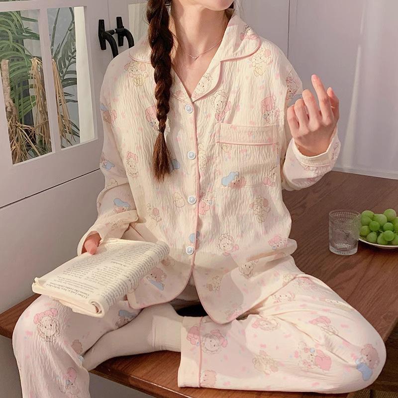 Милый мультяшный Микко Облачный хлопок Весенне-осенний новый комплект пижамы женский с длинными рукавами студенческий костюм домашняя одежда