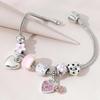 925 Sterling Silver Heart Flower Glass Pendant Charm Bracelet Classic Pink White Crystal Stone Adjustable Bead Bracelet Silver Gold Color