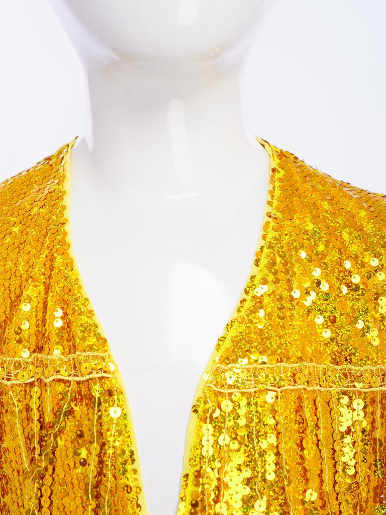 Sparkly Sequin Fringe Vest for Girls: Sleeveless Open Front Crop Top Waistcoat with Tassels, Perfect for Dance Recital & Show