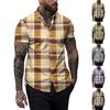 Men's Spring Summer Casual Plaid Printing Lapel Short Sleeve Men's Shirt Men's Top
