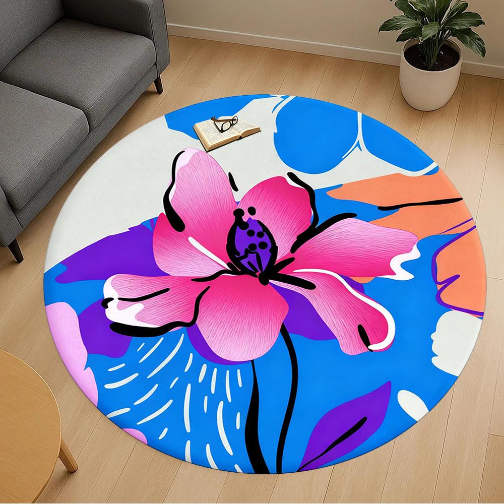 1pc Flower Pattern Round Chair mat office Area Rug - Non-Slip, Floor Mat for Office, Bedroom, Ideal home decor gift p0105061