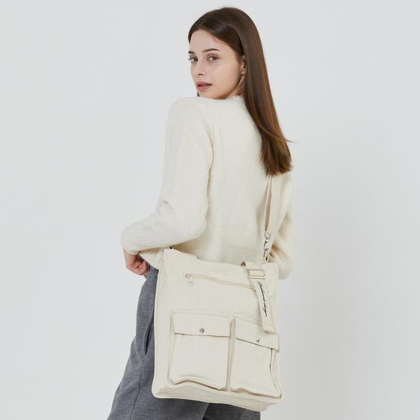 Igjectle-to-Pocket Canvas Shoulder Cross Bag (ivory), RD191E12AIVF0-7000025945