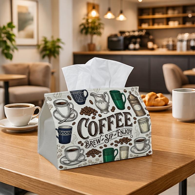 1pc Retro Coffee Tissue Holder - Beige Botanical Cafe Design Napkin Storage Box, Ideal for Rolls/Facial Tissues/Single Sheets, Available in Two Sizes