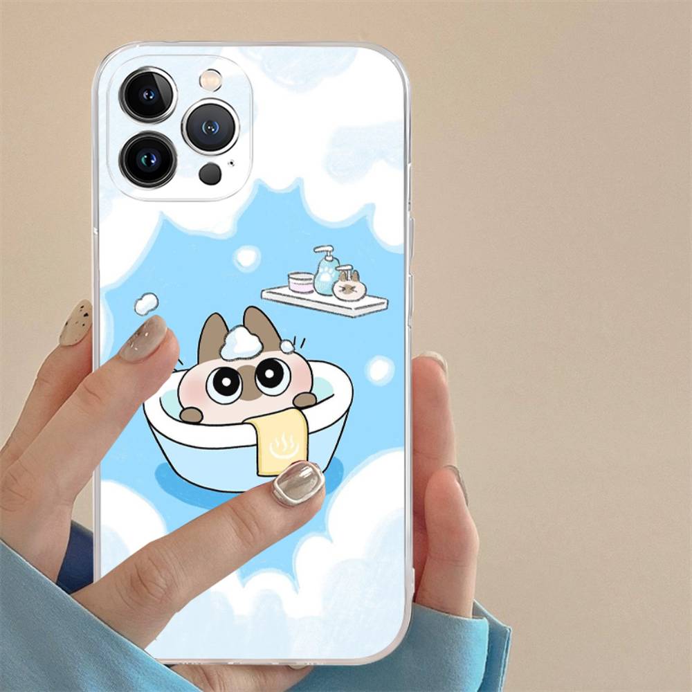 Мультяшная пара сиамских кошек TPU Силиконовый чехол для IPhone 11 12 13 14 15 16 17 Pro Max Ударопрочный Прозрачная задняя крышка