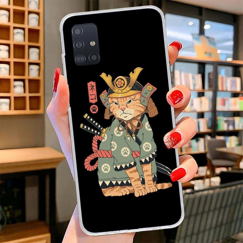 Ramen Sushi Samurai Tattoo Cat Cover Phone Case For Samsung Galaxy A12 A22 A32 A52 A72 A02S Phone Case Note 20 Ultra 10 S10 Plus