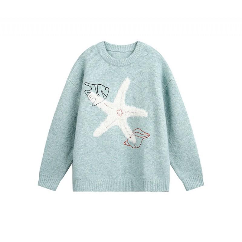 Unisex Oversized Crewneck Knit Sweater Starfish Casual Winter Pullover Teens