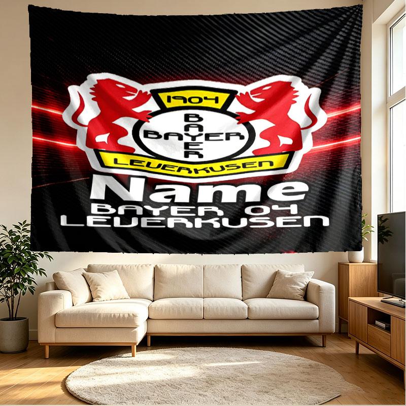 Custom Name Personalized Bayer 04 Leverkusen Print Tapestry, Wall Art Decor, Bedroom, Dorm, Apartment, LivingRoom, Party Backdrop, Gift for Birthday