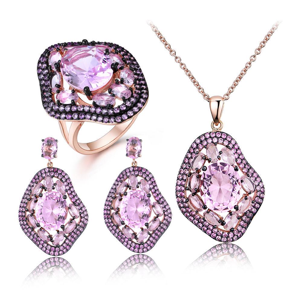Umcho Oval Nano Pink Moganite Jewelry Sets Gemstone Pendant Necklace Rings Drop Earrings 925 Sterling Silver For Women Best Gift
