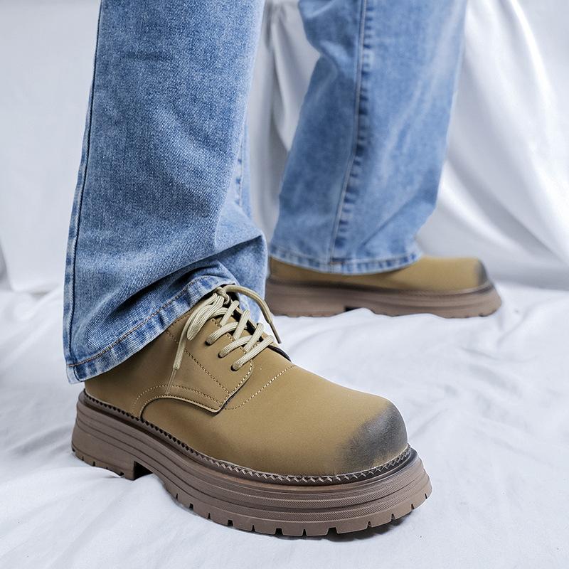 Derby Shoes Men's High-end Men's Martin Boots Low-top Leather Shoes Platform-soled Heightening Shoes Retro Big Head Shoes 24342-R