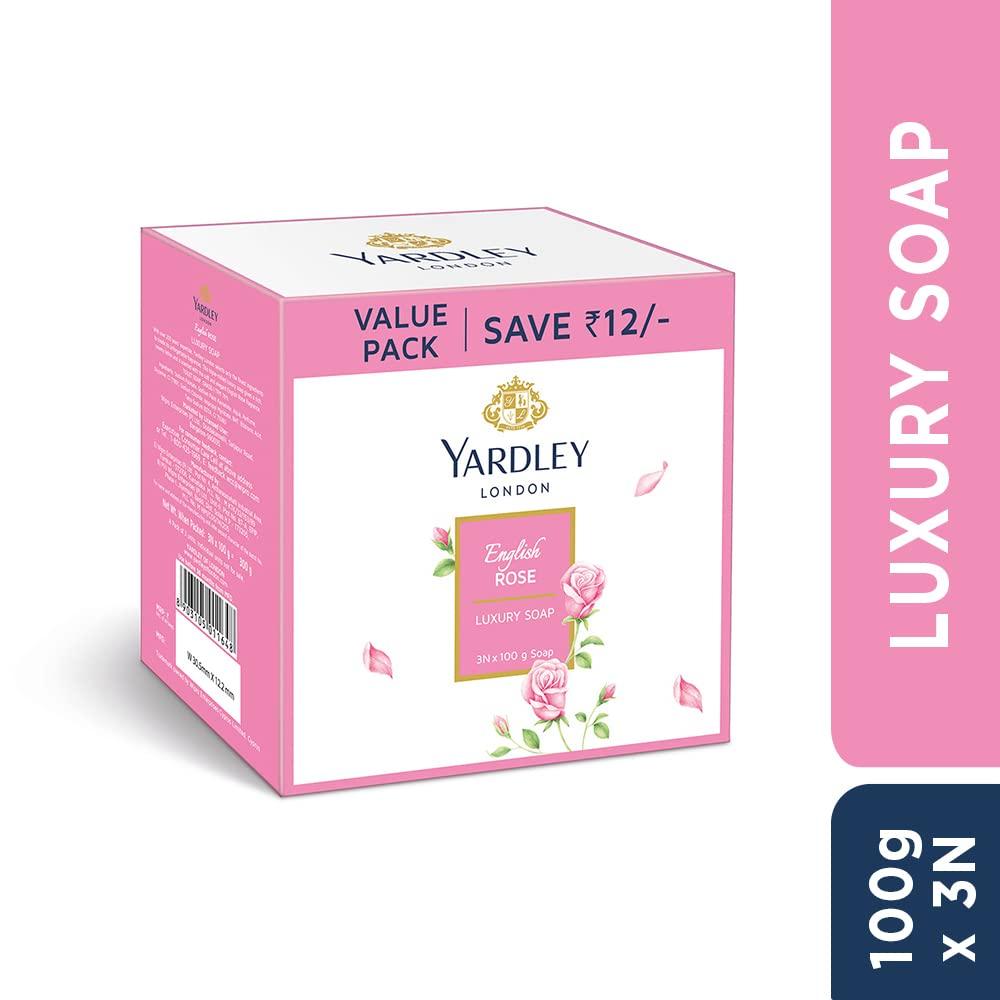 Yardley London Роскошное мыло «Английская роза» 100 г х 3 шт. каждое для мягкой кожи с неподвластным времени цветочным ароматом и кремовой пеной